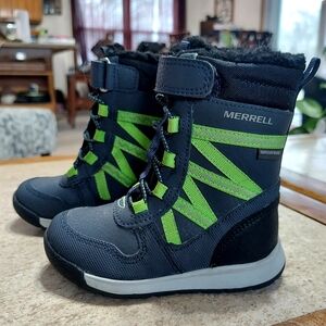 Merrell Navy and Lime Green Baby Waterproof Winter Boots Size 6